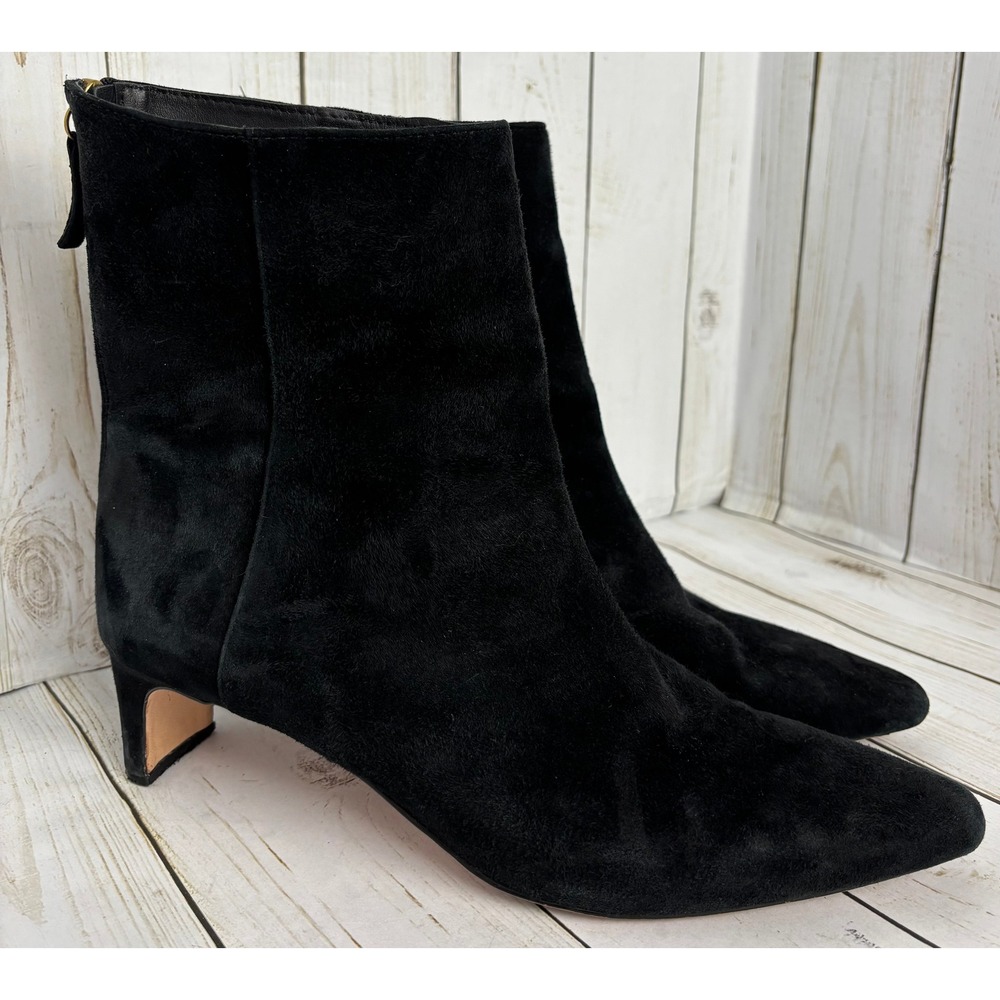 J.Crew Basso Ankle Boots Black Suede Pointed Toe Kitten Heel BA860 Womens 9.5